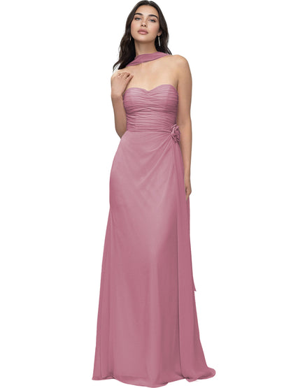 Strapless Chiffon Bridesmaid Dress with Wrapped Bodice and Slit Dress
