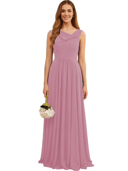 Jewel Neck Sleeveless Chiffon Bridesmaid Dress with Pleated dress