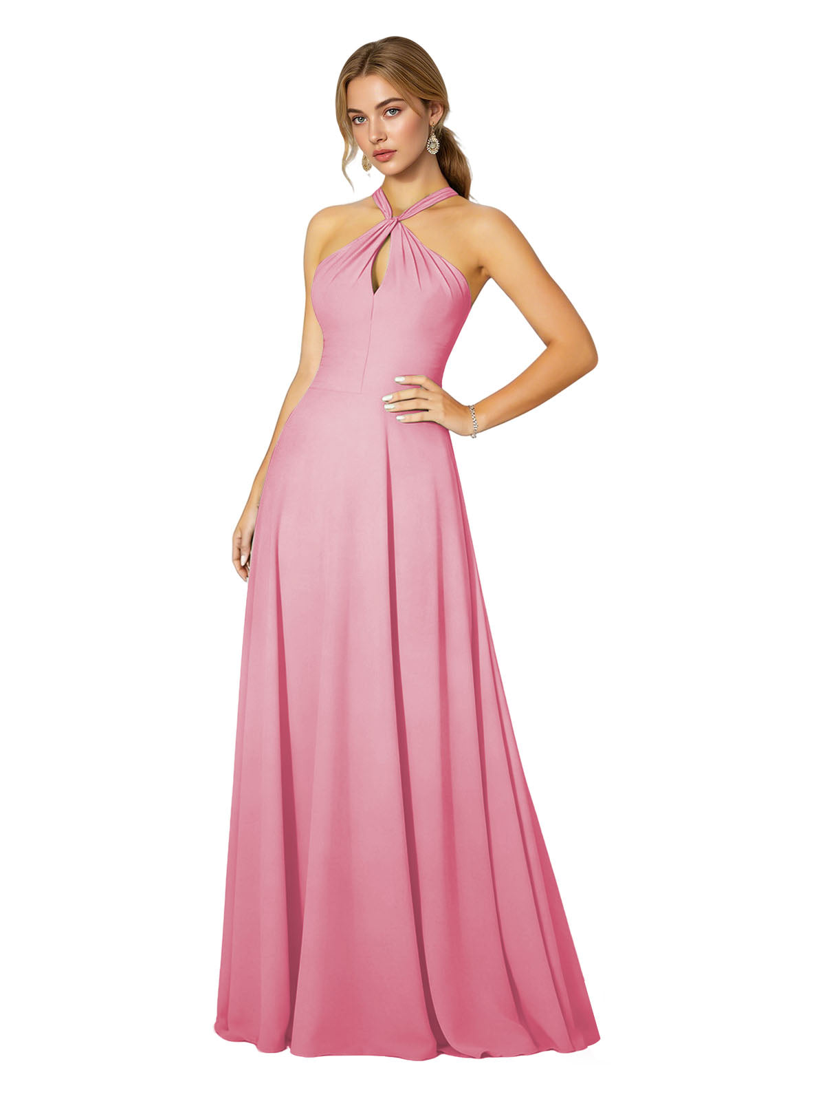 Cross Halter Chiffon Bridesmaid Dress with Empire Waist