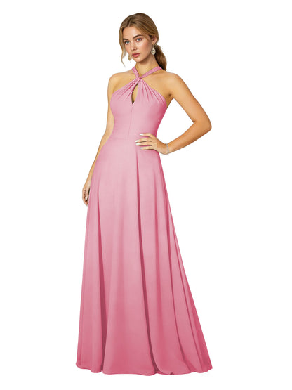 Cross Halter Chiffon Bridesmaid Dress with Empire Waist