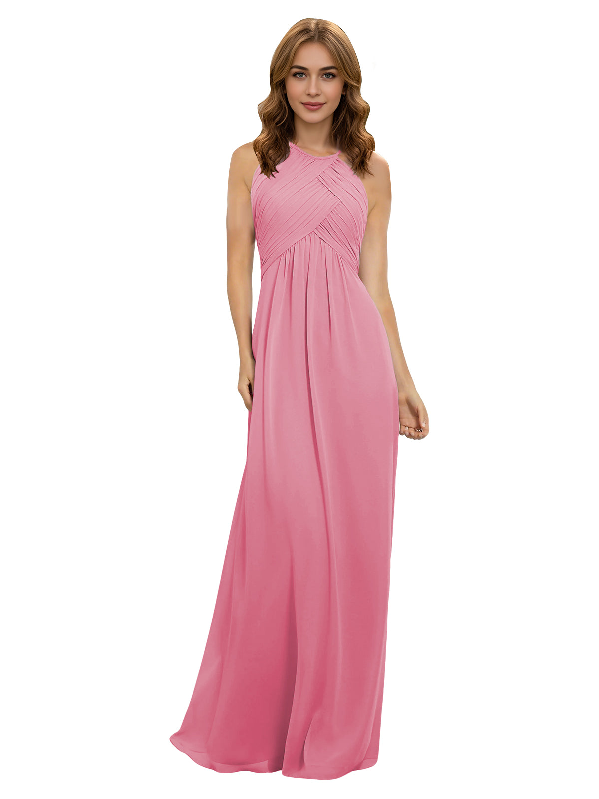 Twist Halter Chiffon Bridesmaid Dress with Keyhole Bodice