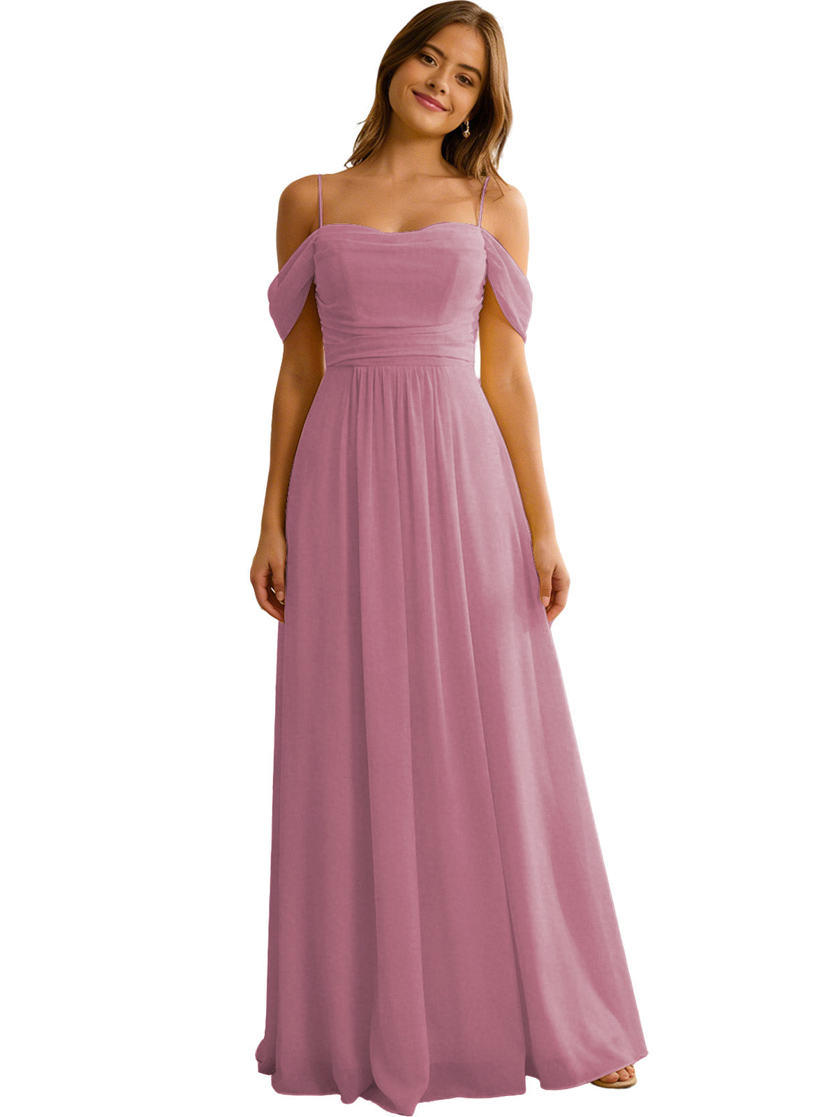 ❤︎m me eme Rosy chiffon off shoulder bare Rosy chiffon off