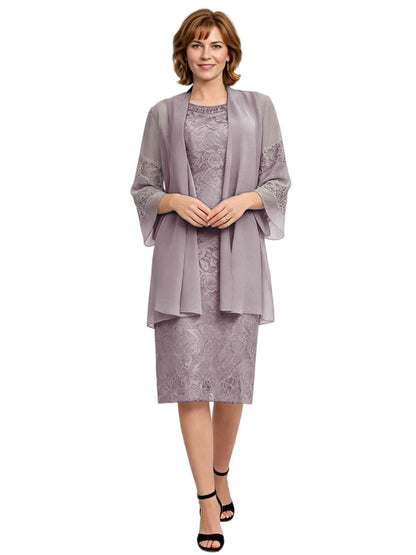 Mother of the Bride Dress with Jacket Knee Length Lace Formal Wedding Guest Outfit