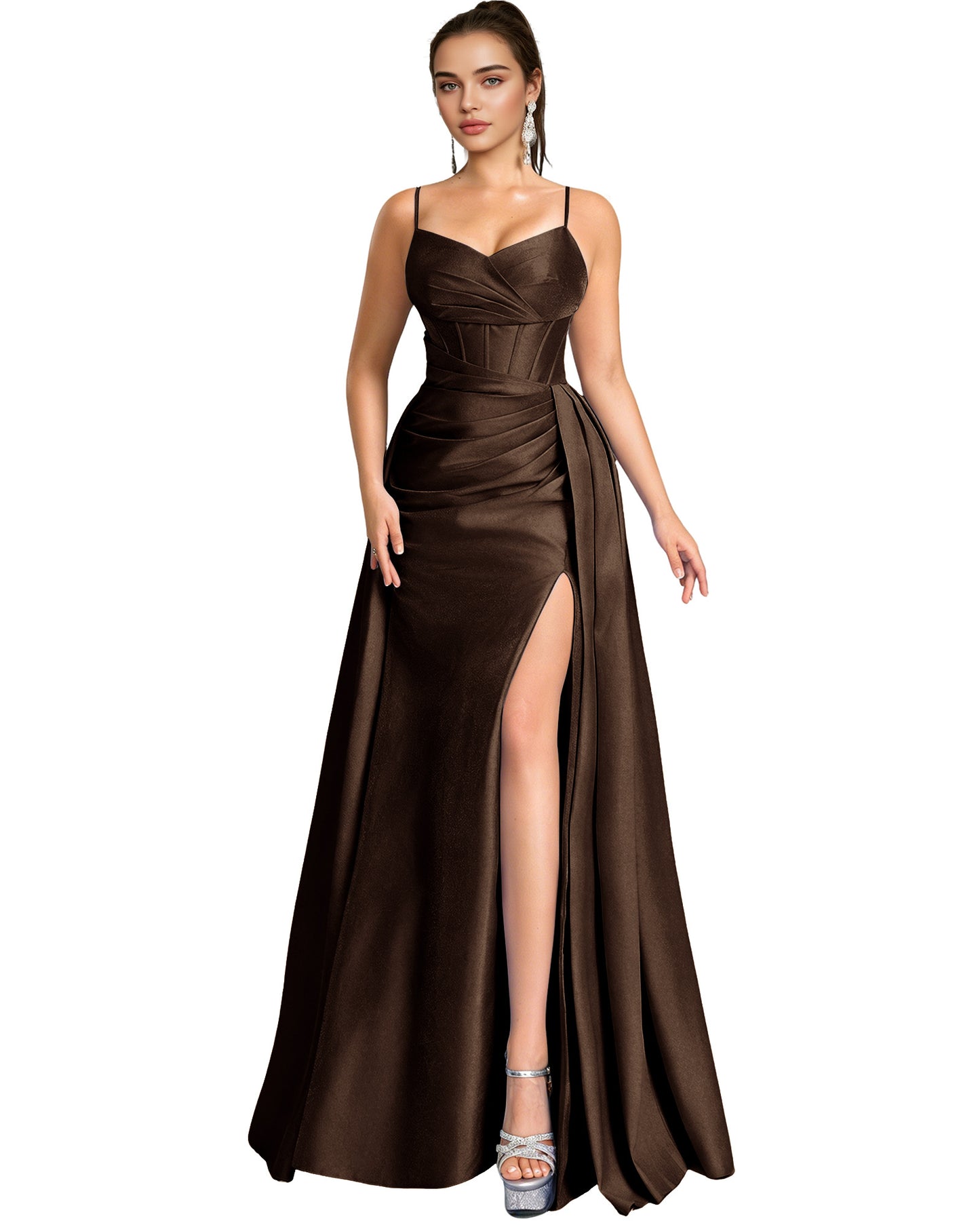One Shoulder Satin A-Line Prom Dress with Wrap Bodice and Side Slit