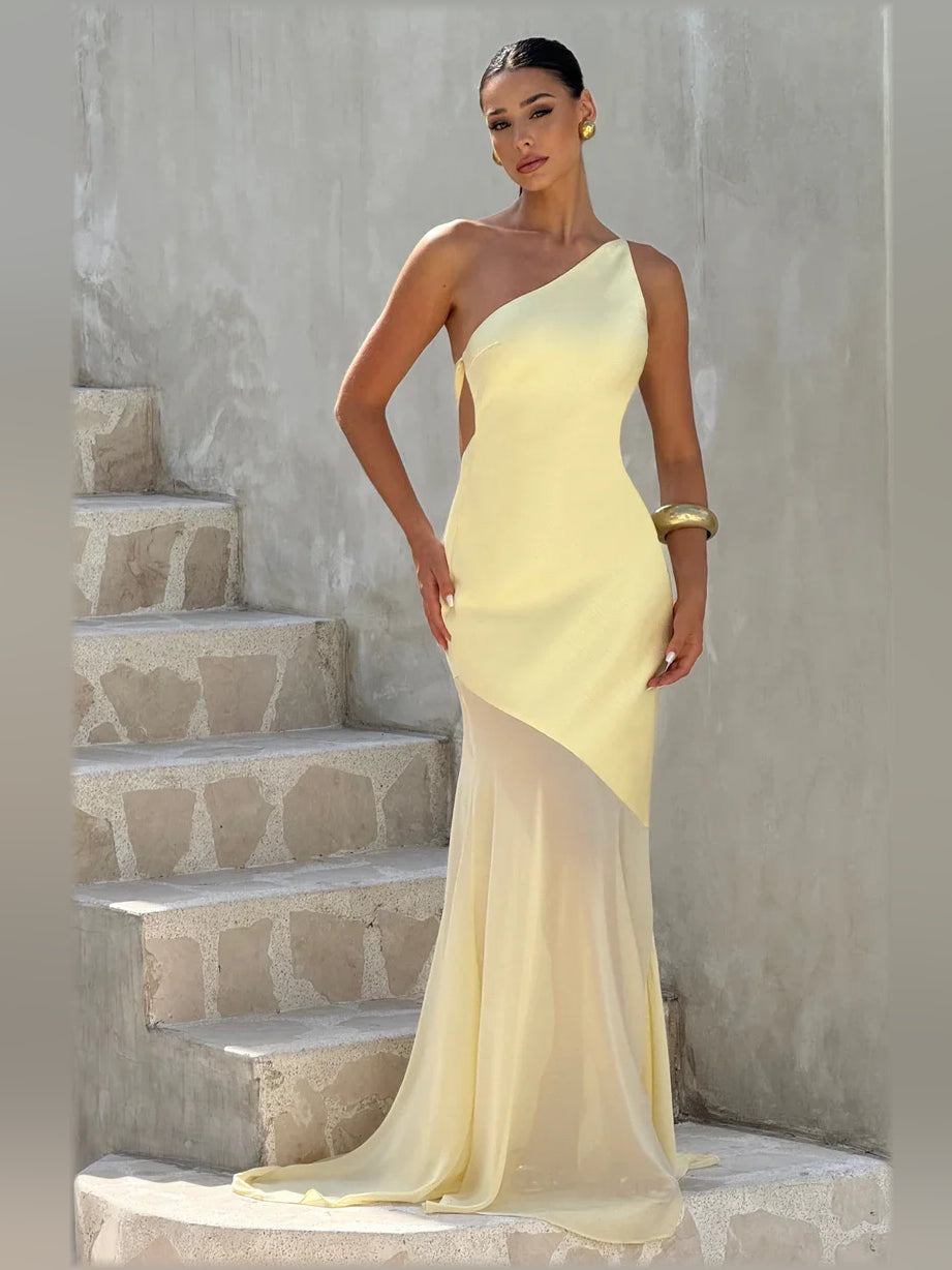 One-Shoulder Open Back Mermaid Floor-Length Formal Dress