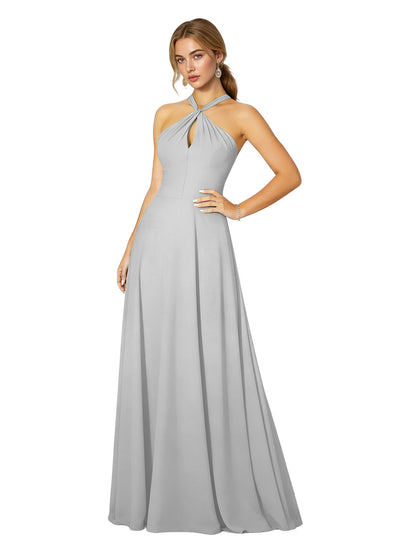 Cross Halter Chiffon Bridesmaid Dress with Empire Waist