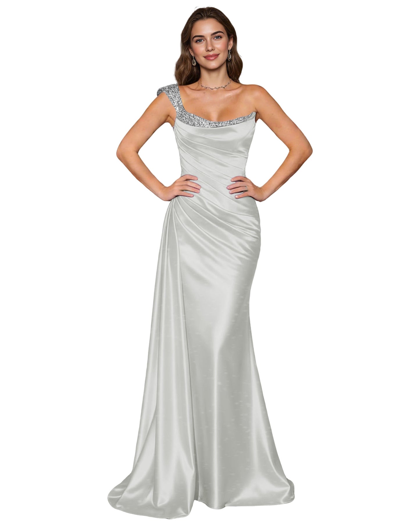 Spaghetti Strap Satin Mermaid Prom Dress with Draped Cowl Neck