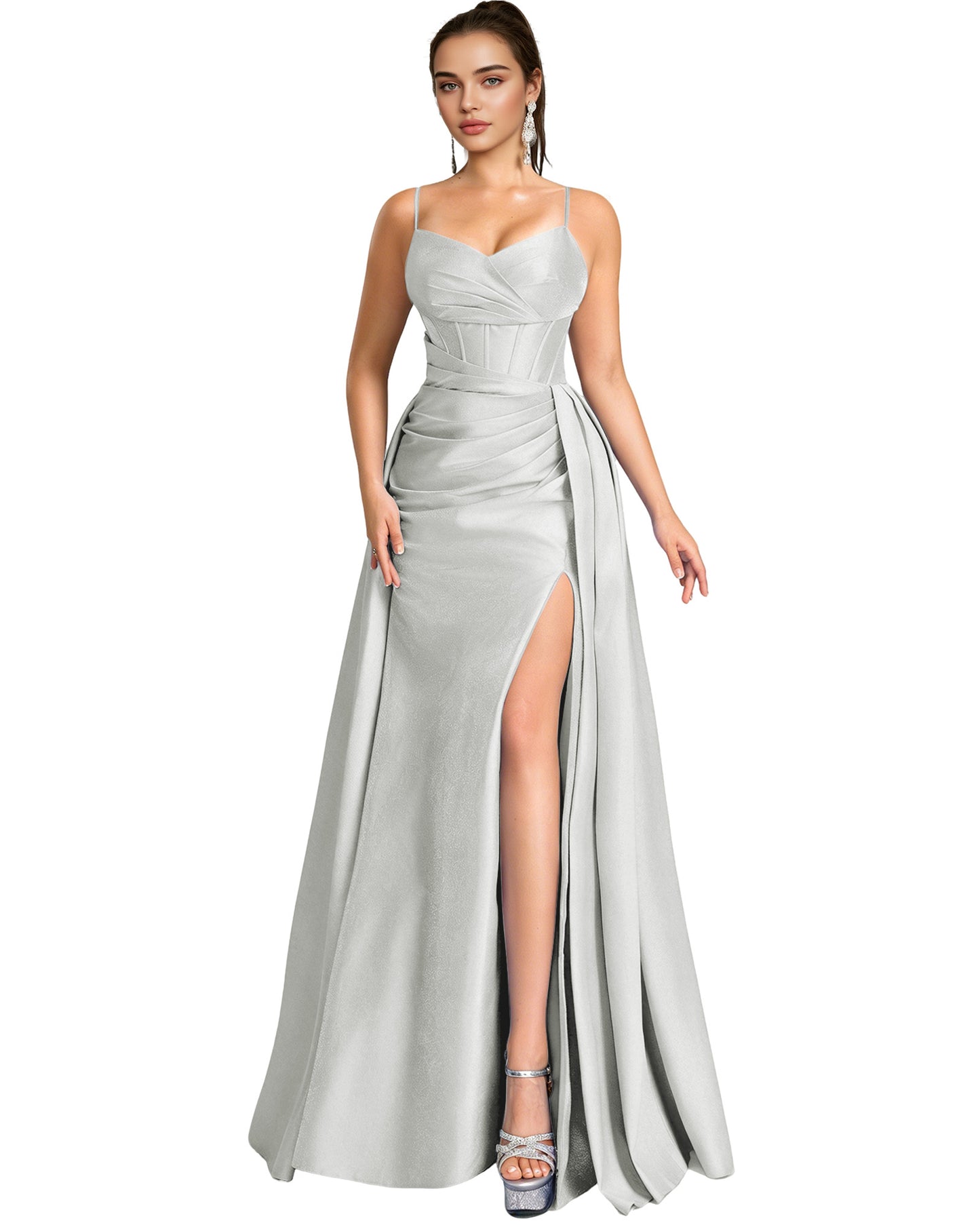 One Shoulder Satin A-Line Prom Dress with Wrap Bodice and Side Slit