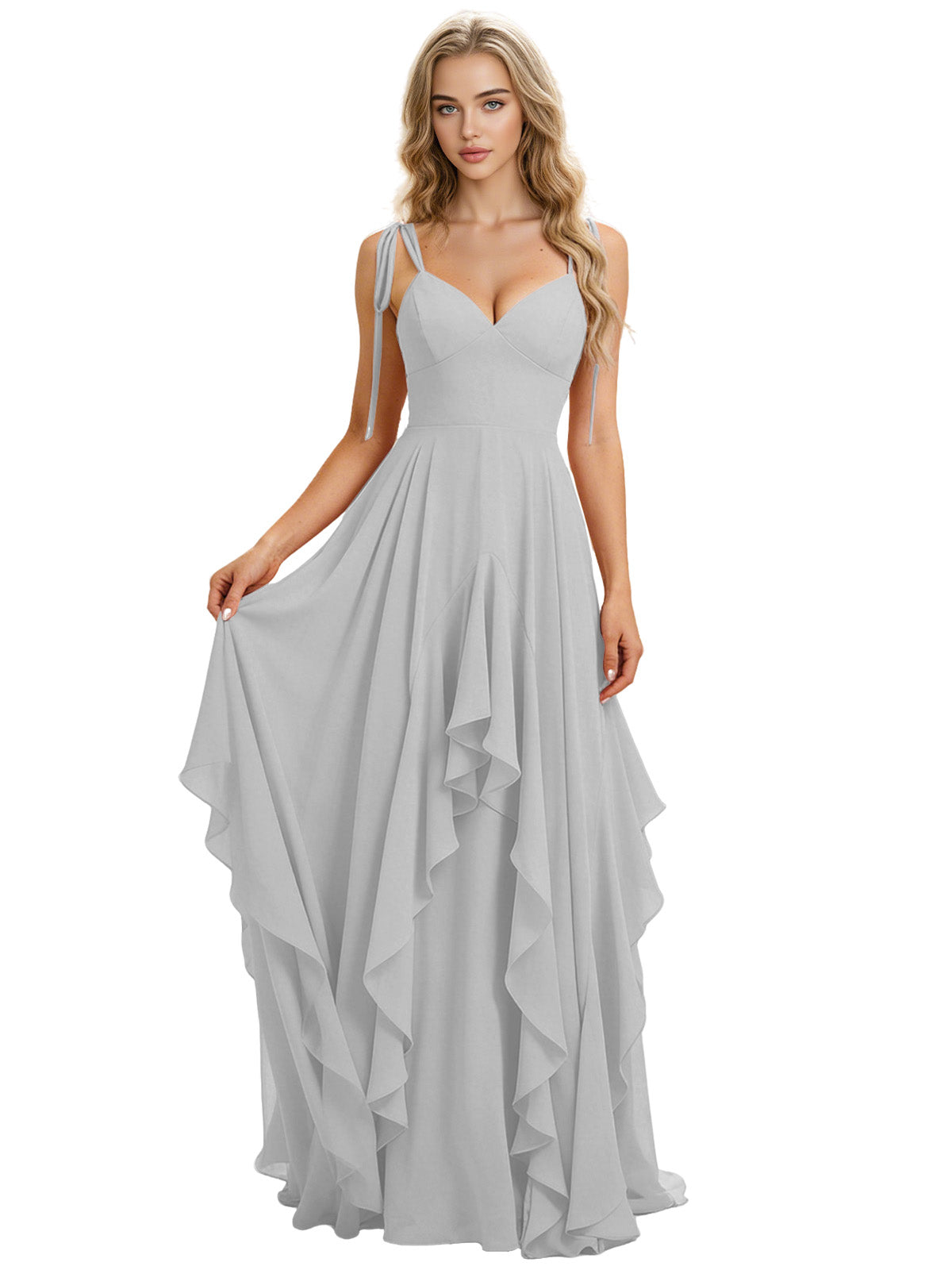 Spaghetti Strap Chiffon Bridesmaid Dress with Cascading Ruffle dress