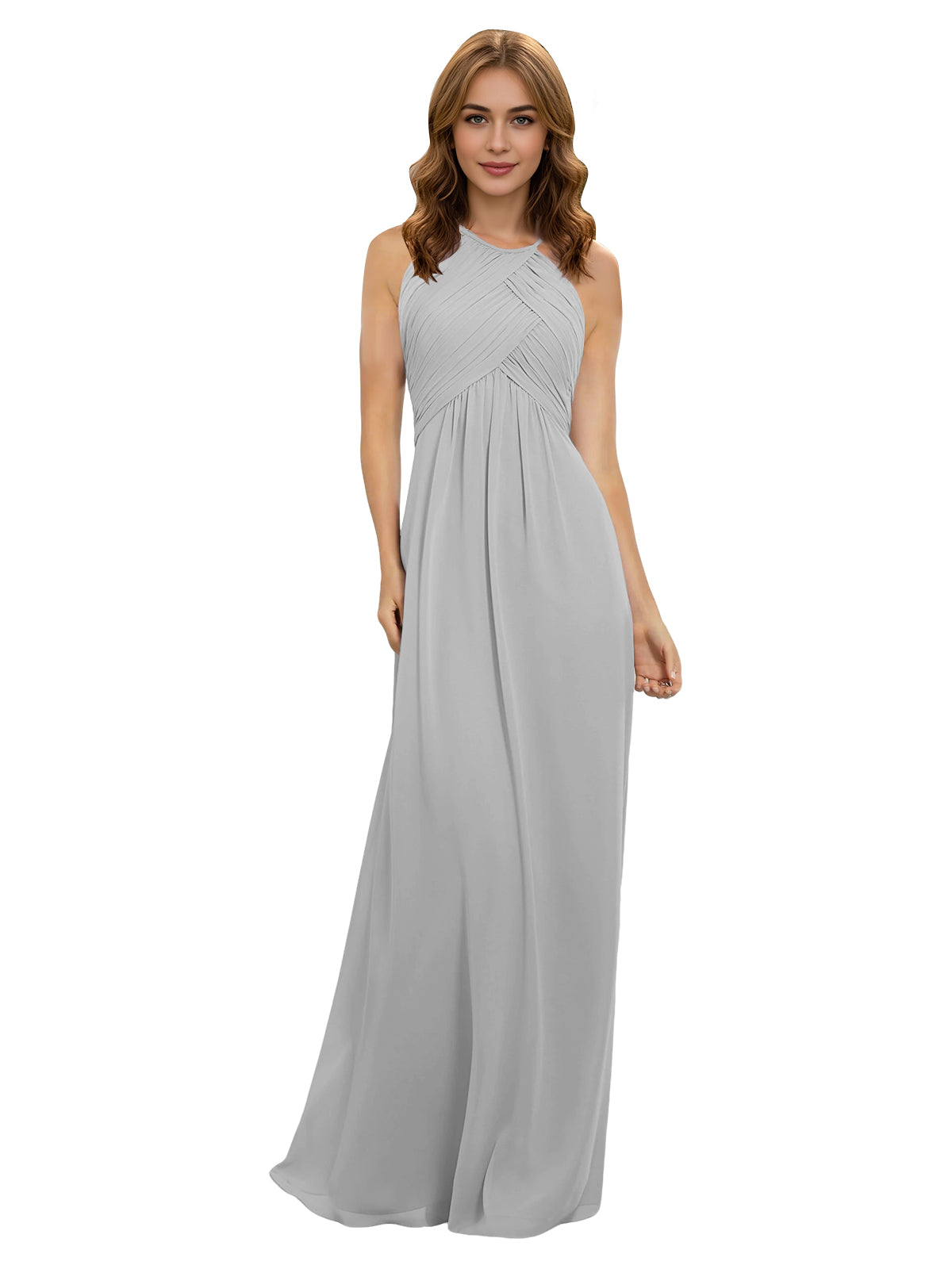 Twist Halter Chiffon Bridesmaid Dress with Keyhole Bodice