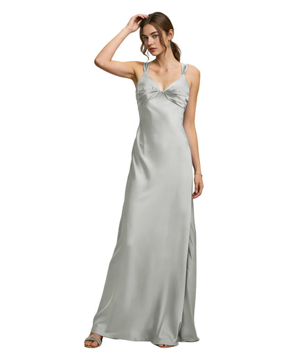 Satin Cowl Neck Bridesmaid Dress with Spaghetti Straps and Bias Cut