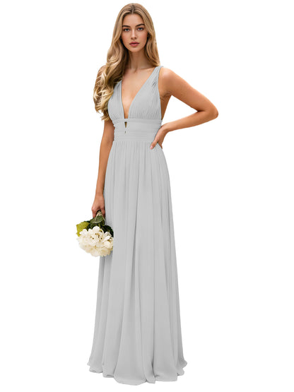 Spaghetti Strap V-Neck Chiffon Bridesmaid Dress with Open Back