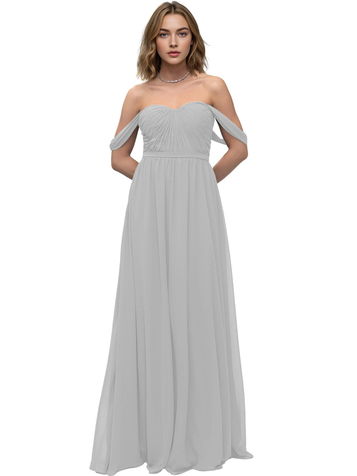Off Shoulder Sweetheart Chiffon Bridesmaid Dress with Ruched Bodice