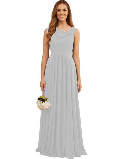 Jewel Neck Sleeveless Chiffon Bridesmaid Dress with Pleated dress