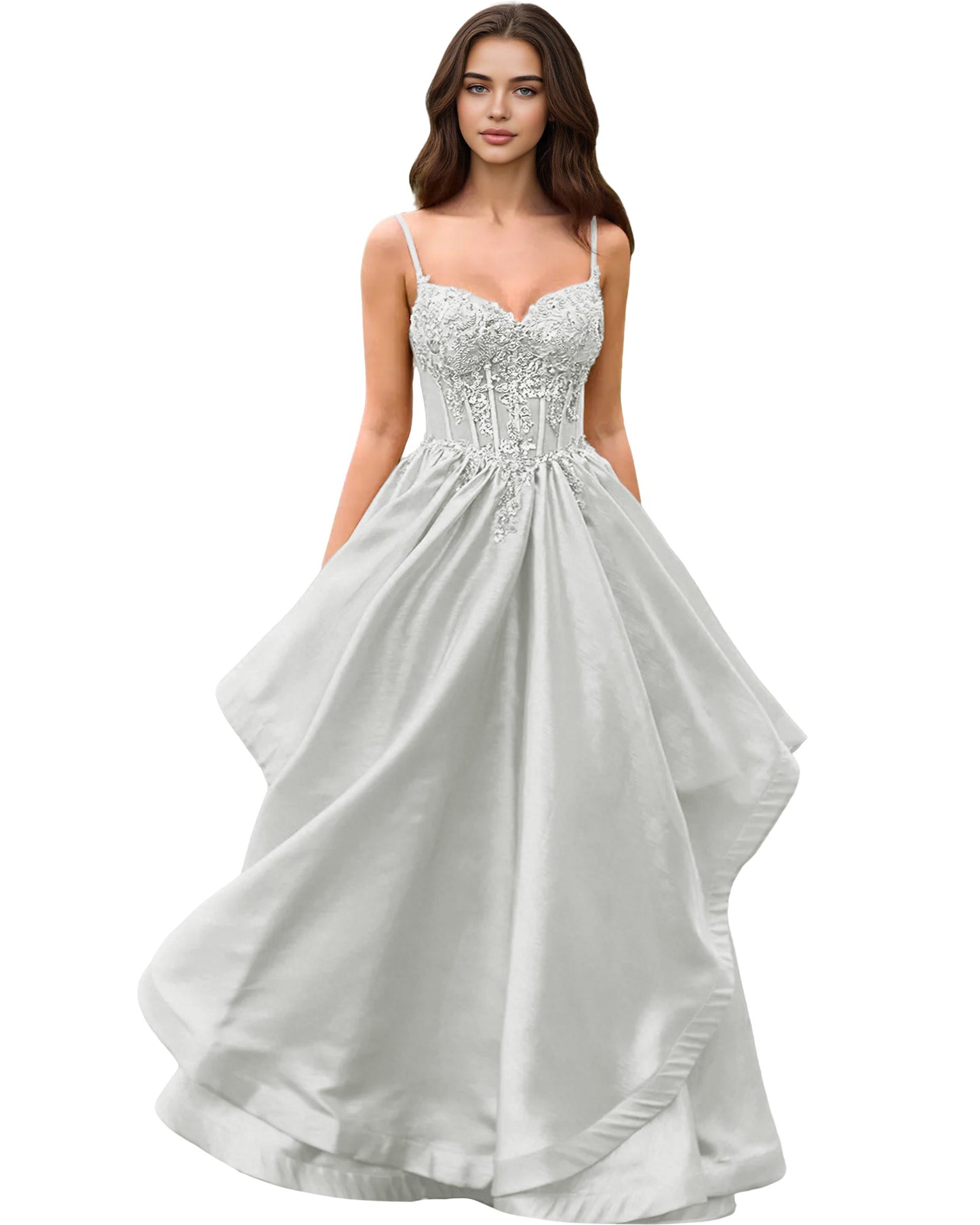 Sweetheart Glitter Tulle A-Line Prom Dress with Layered dress and Corset