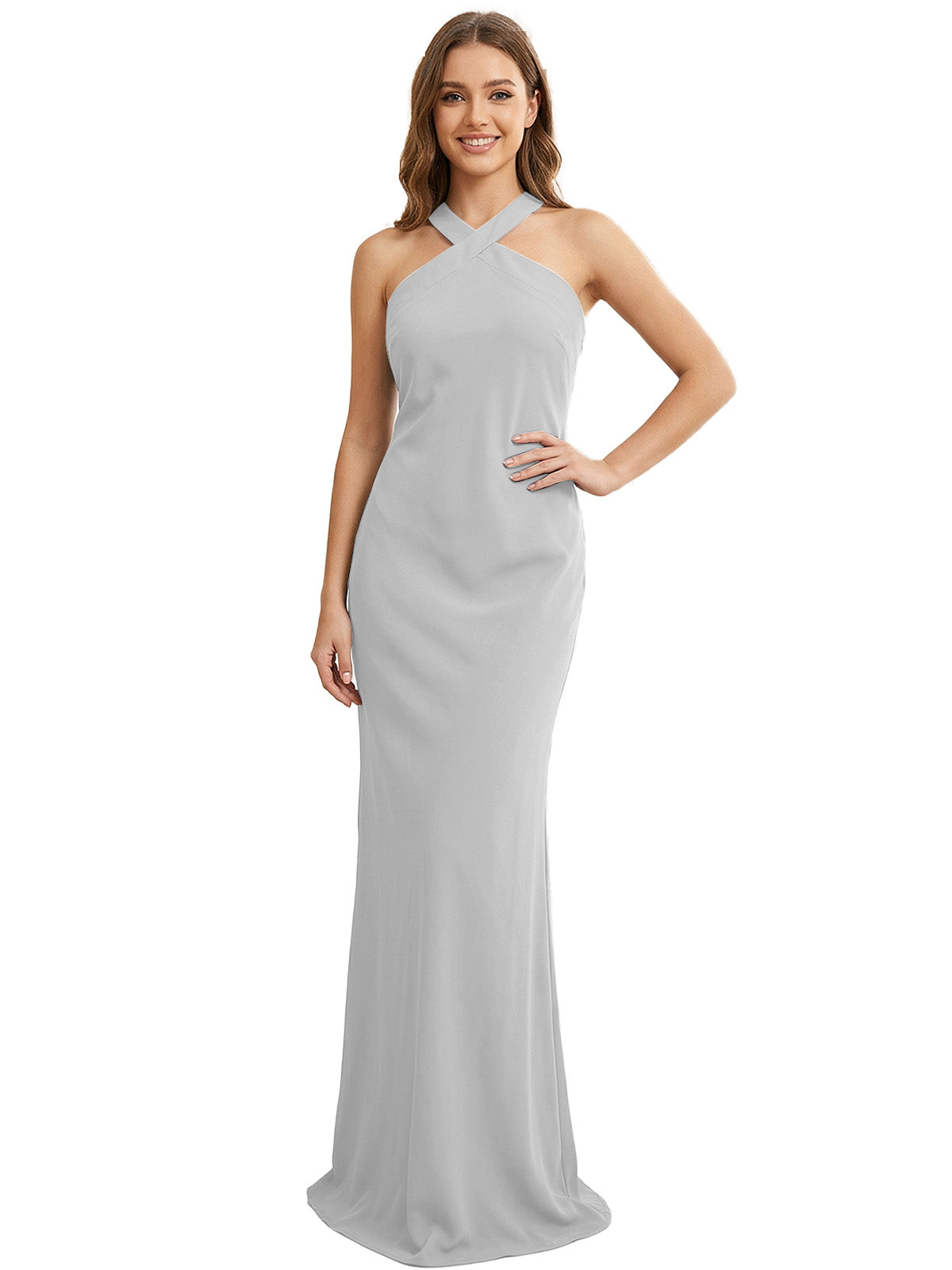 High Neck Halter Bridesmaid Dress with Sleek Column Silhouette