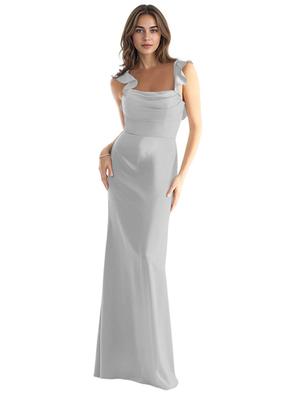 One Shoulder Satin Bridesmaid Dress with Bow Strap and Mermaid Dress