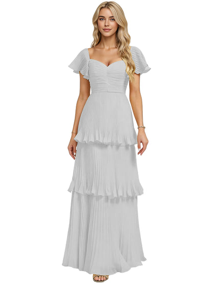 Tiered Ruffle Chiffon Bridesmaid Dress with Sweetheart Neckline