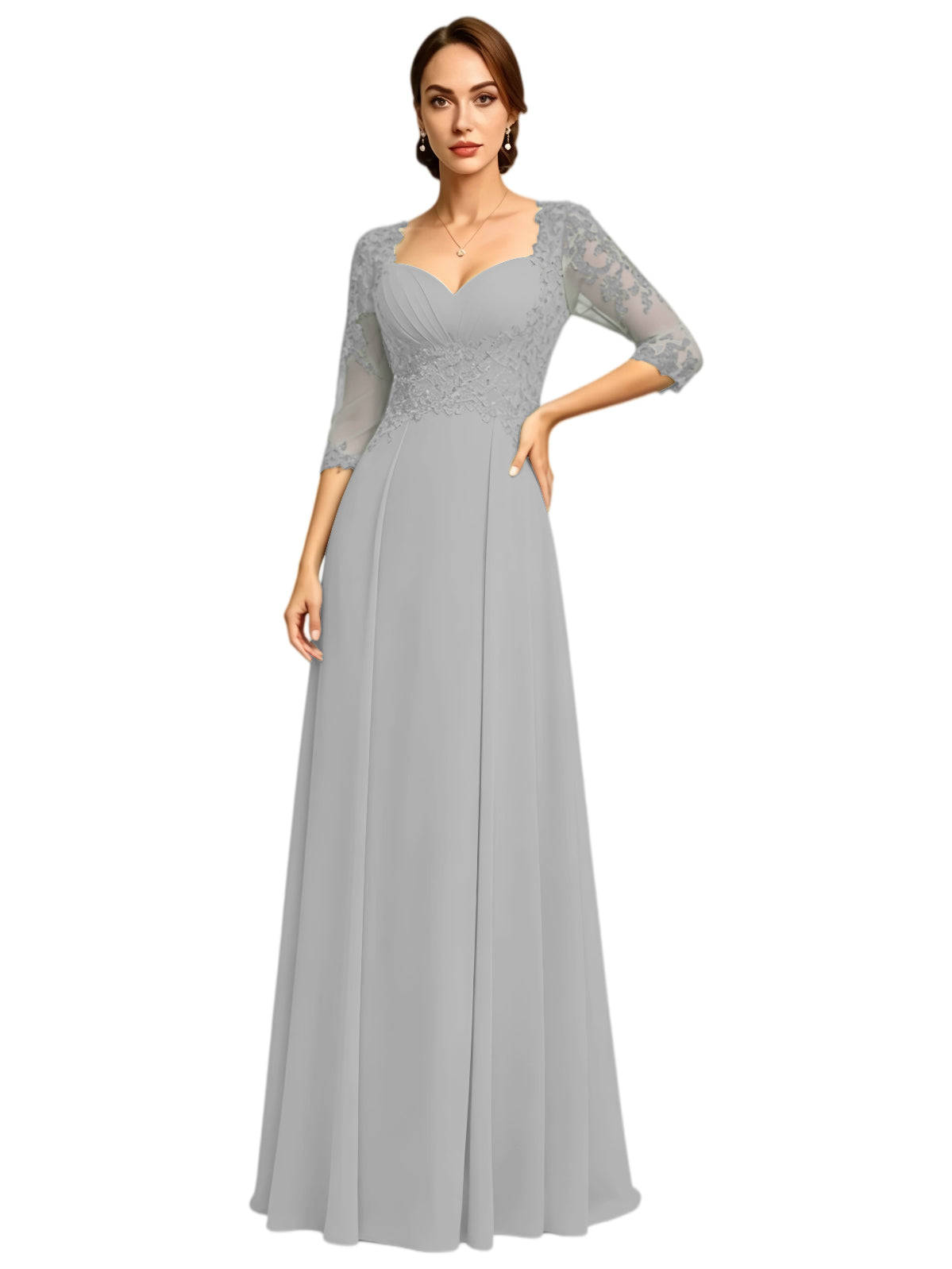 Long Sweetheart Mother of the Bride Dress Lace Jacket Chiffon A-Line Formal Gown
