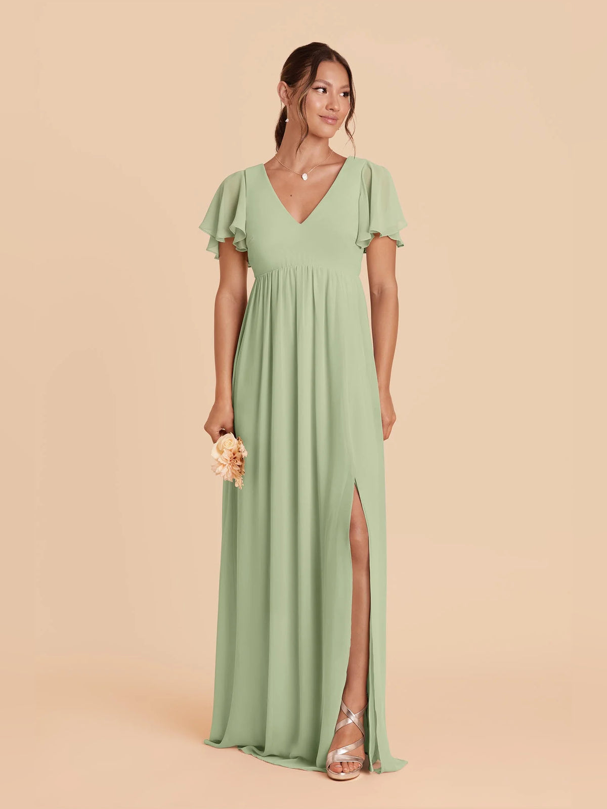 Side-Slit Slit V Neck A-Line Maxi Chiffon Bridesmaid Dress for Estate Wedding
