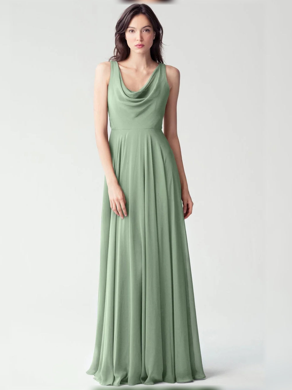 Cowl Neck A-Line Floor-Length Chiffon Bridesmaid Dress for Estate Wedding