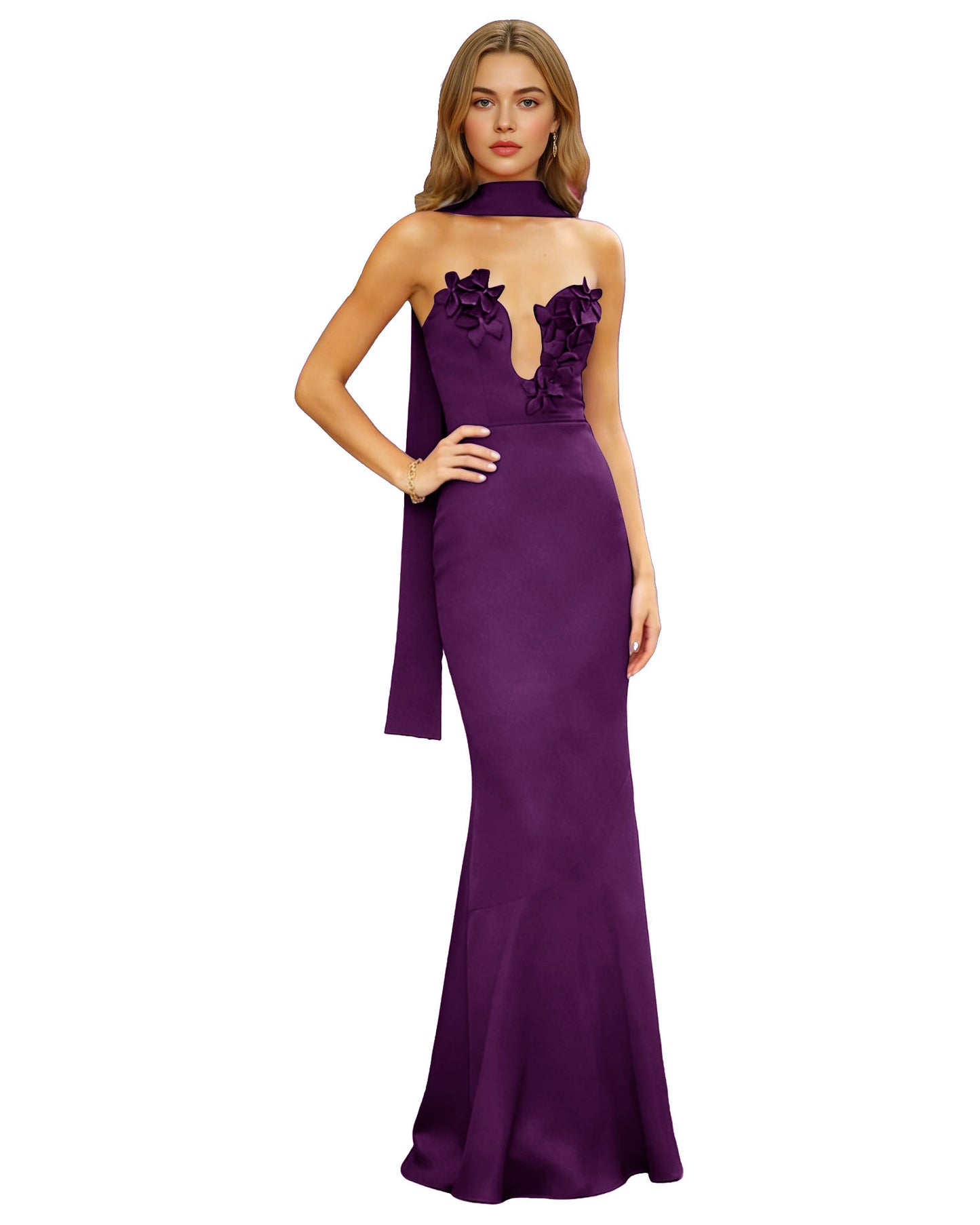 Halter Neck Satin Column Prom Dress with Illusion Cutout and Open Back