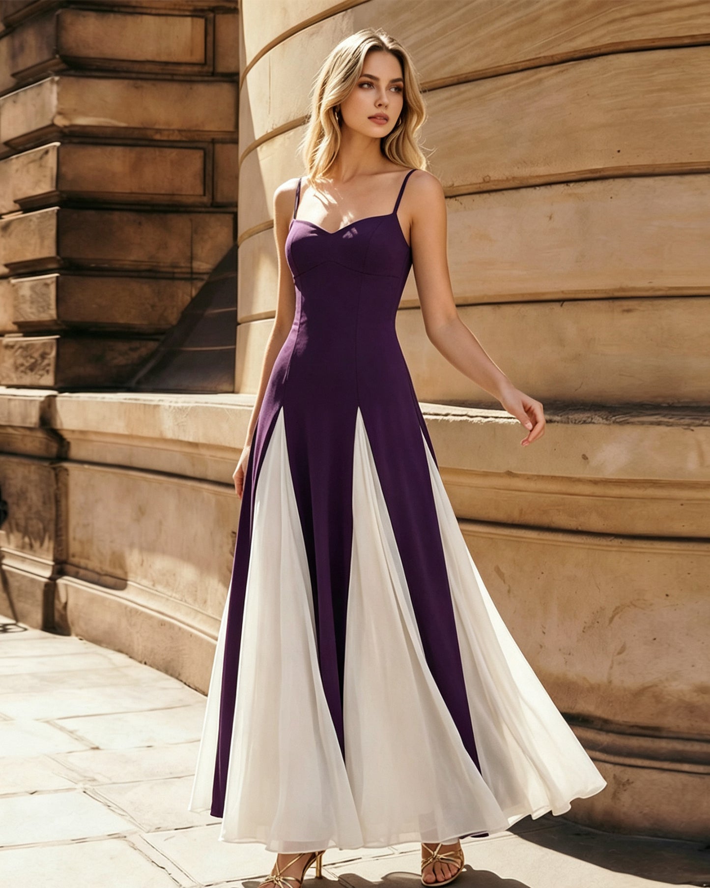 Spaghetti Strap Colorblock Wide Leg Formal Jumpsuit Dress