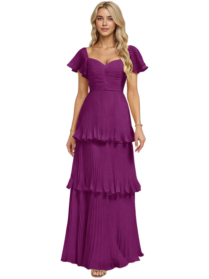 Tiered Ruffle Chiffon Bridesmaid Dress with Sweetheart Neckline