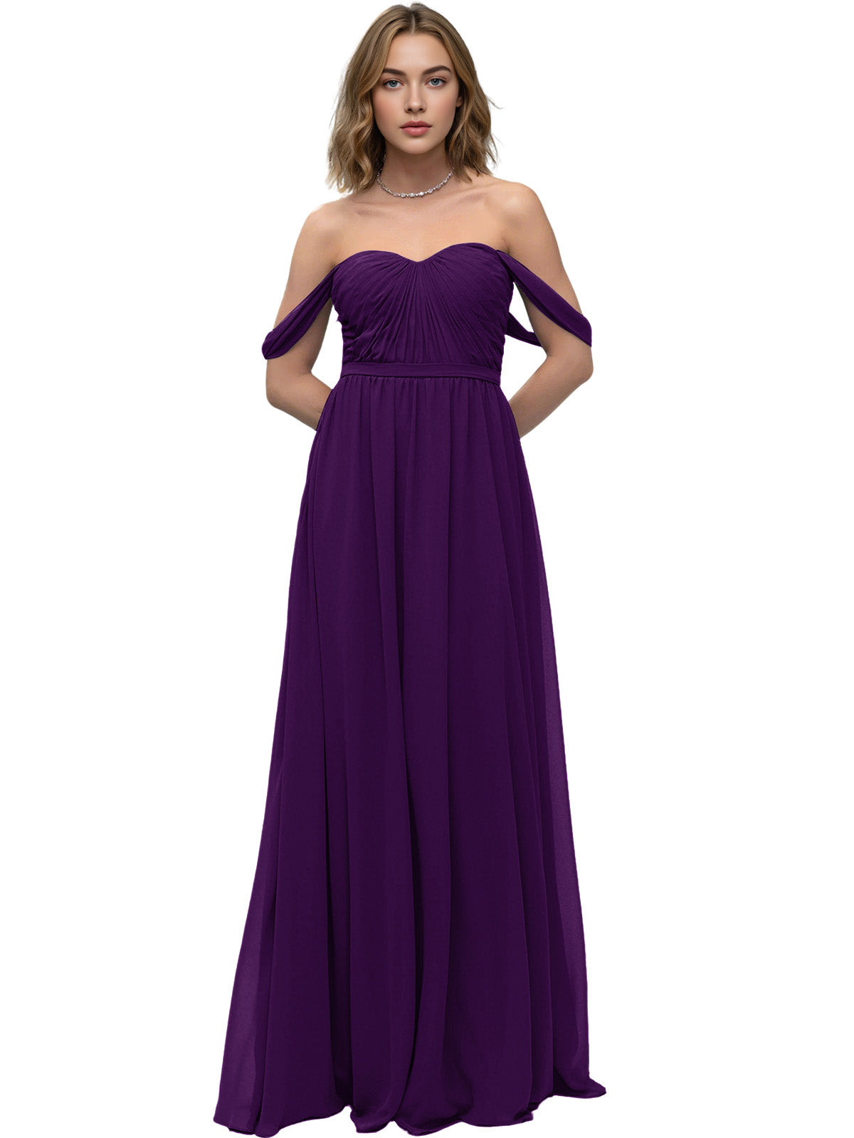 Off Shoulder Sweetheart Chiffon Bridesmaid Dress with Ruched Bodice