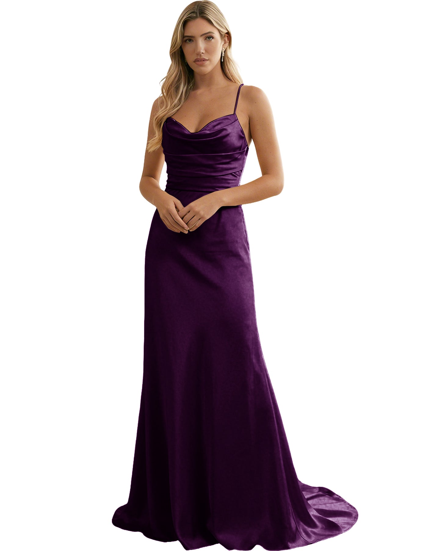 Spaghetti Straps Ruched Satin Floor Length Bridesmaid Dress