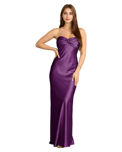 Strapless Satin Bridesmaid Dress with Twisted Sweetheart Bodice