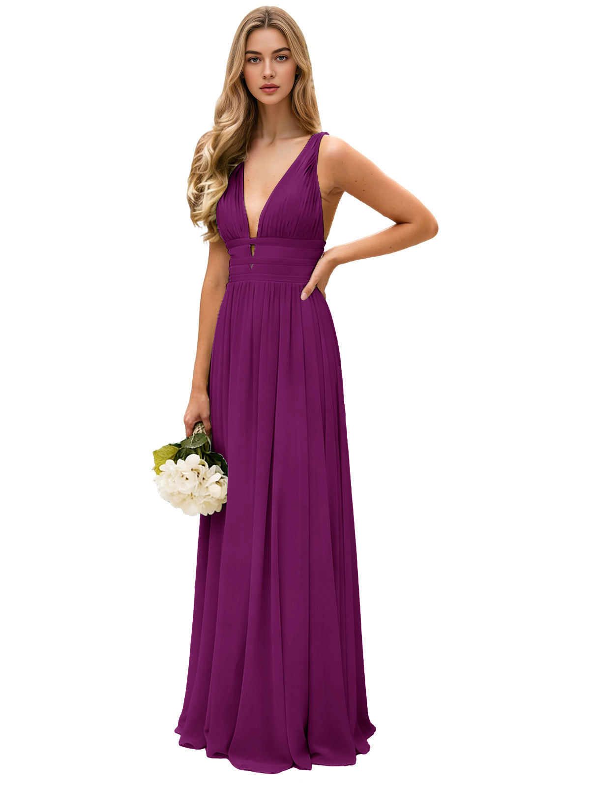 Spaghetti Strap V-Neck Chiffon Bridesmaid Dress with Open Back