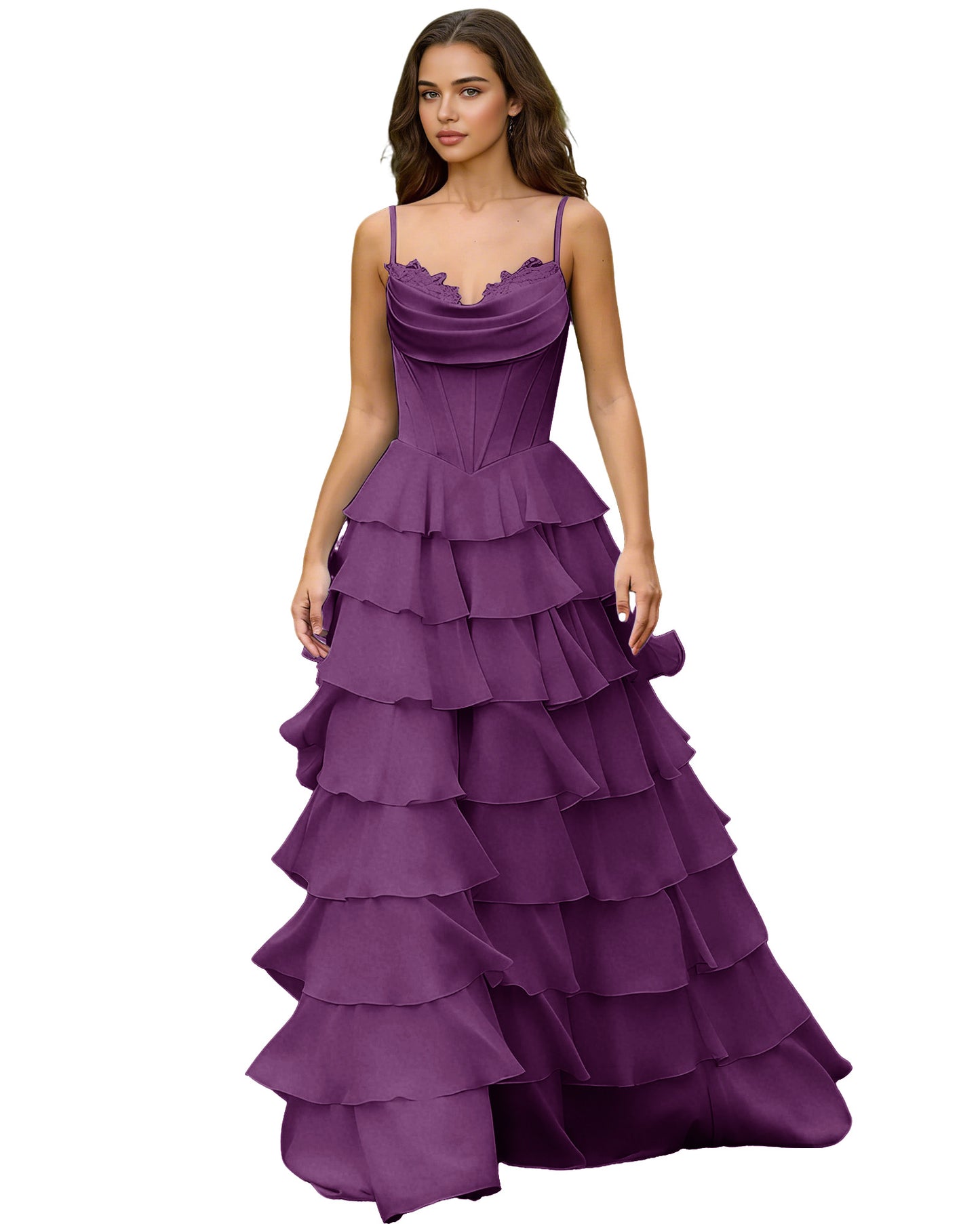 Spaghetti Strap Tiered Chiffon A-Line Prom Dress with Ruffle dress
