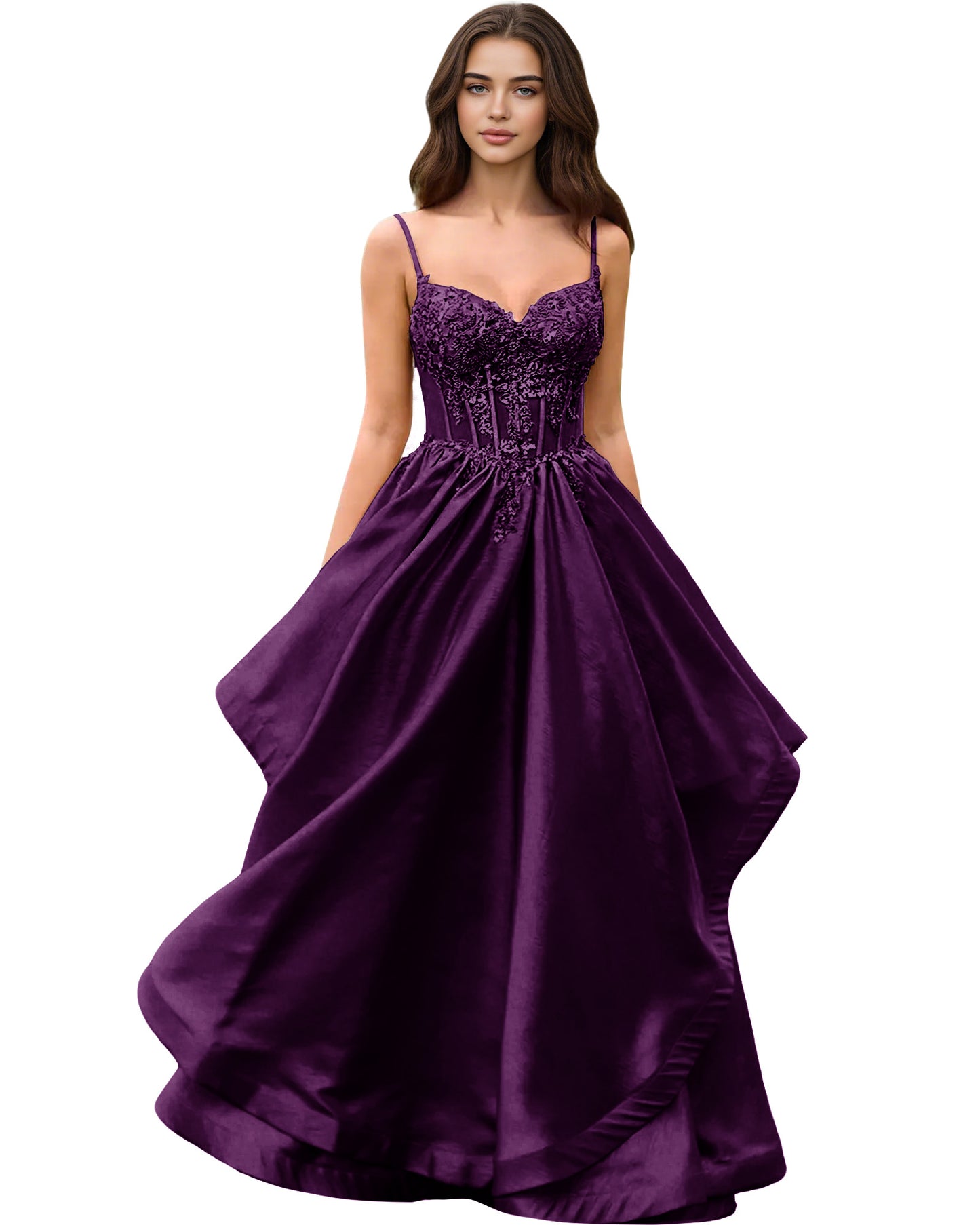Sweetheart Glitter Tulle A-Line Prom Dress with Layered dress and Corset