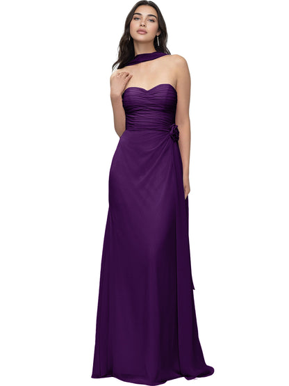 Strapless Chiffon Bridesmaid Dress with Wrapped Bodice and Slit Dress