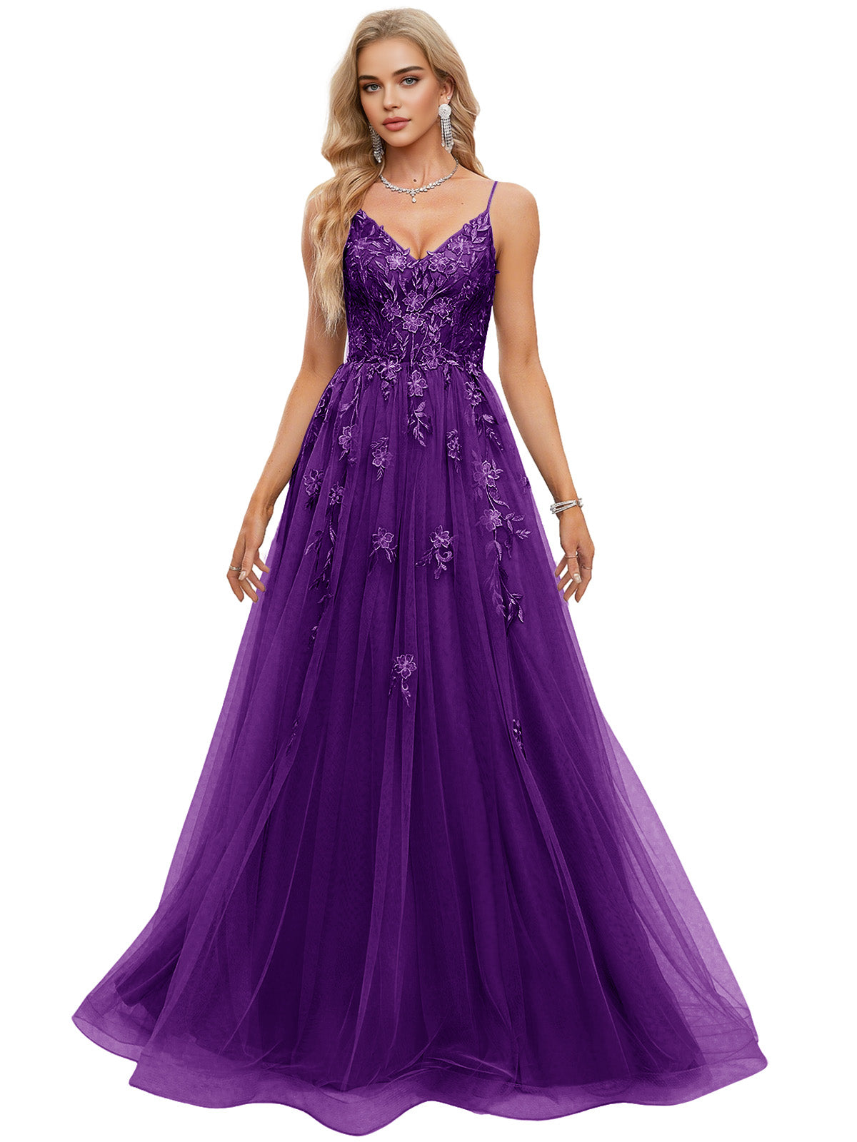 Beaded Bodice Tulle Ball Gown Prom Dress with Spaghetti Straps