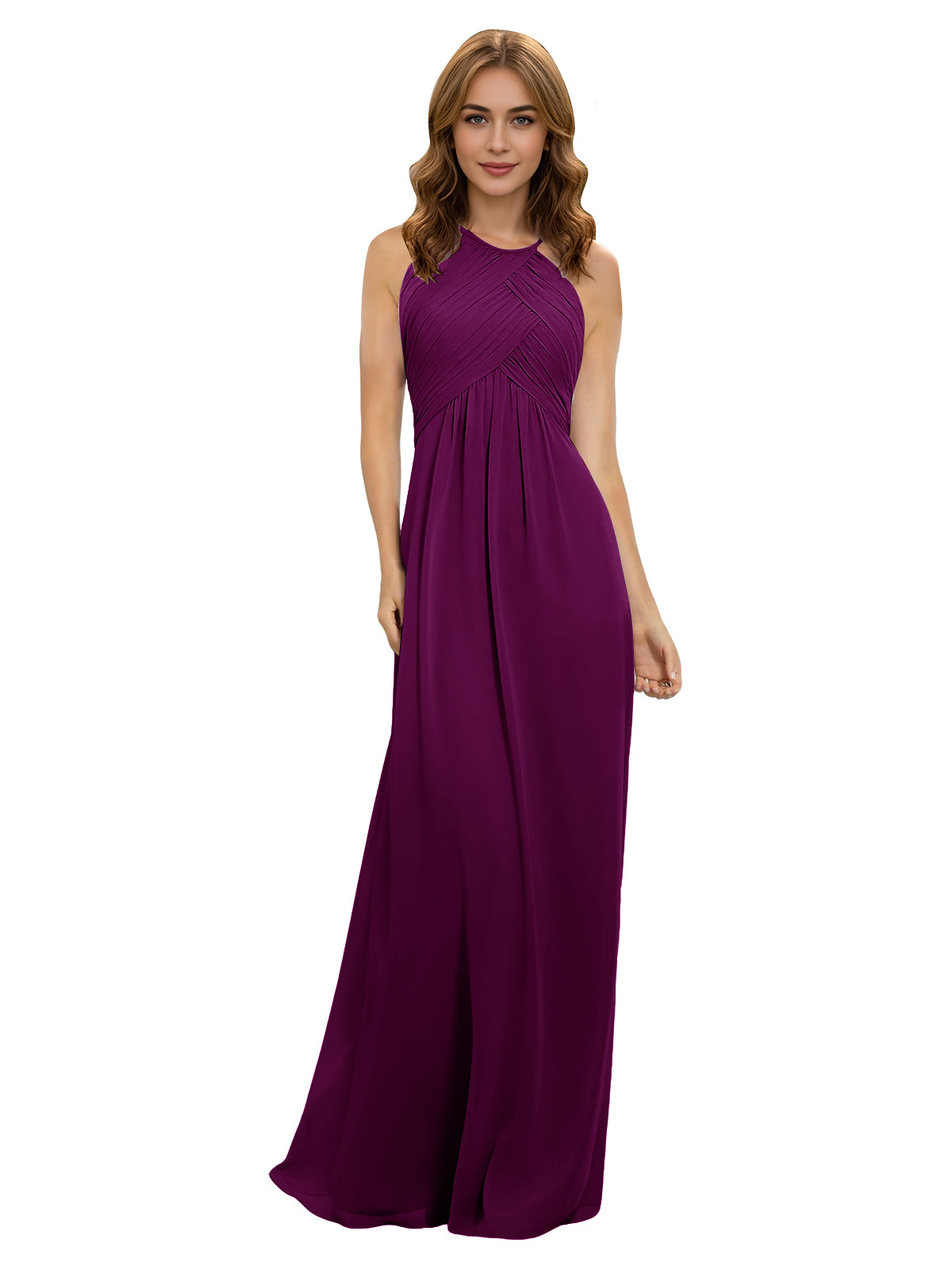 Twist Halter Chiffon Bridesmaid Dress with Keyhole Bodice