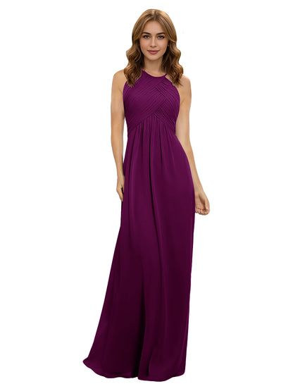 Twist Halter Chiffon Bridesmaid Dress with Keyhole Bodice