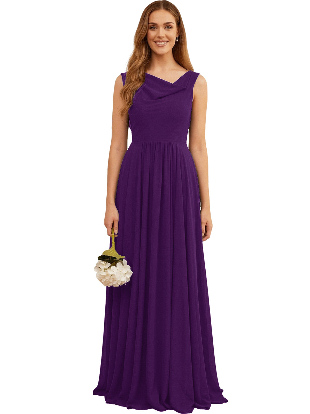 Jewel Neck Sleeveless Chiffon Bridesmaid Dress with Pleated dress