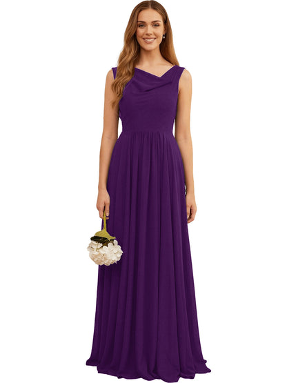 Jewel Neck Sleeveless Chiffon Bridesmaid Dress with Pleated dress