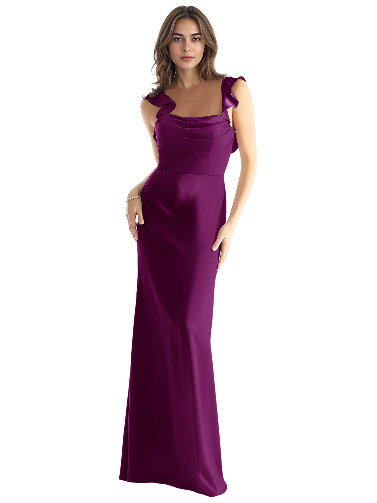 One Shoulder Satin Bridesmaid Dress with Bow Strap and Mermaid Dress