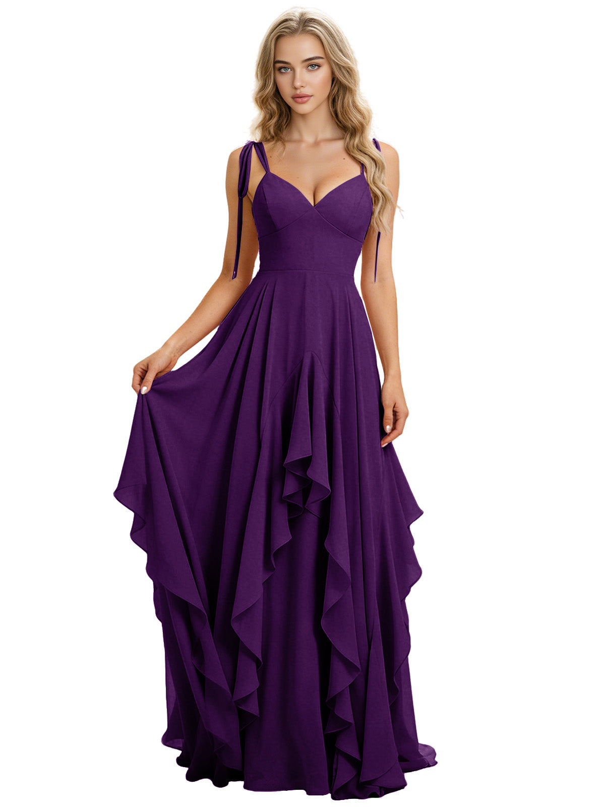 Spaghetti Strap Chiffon Bridesmaid Dress with Cascading Ruffle dress