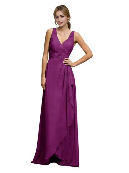 Halter V-Neck Chiffon Bridesmaid Dress with Draped Sash Waist