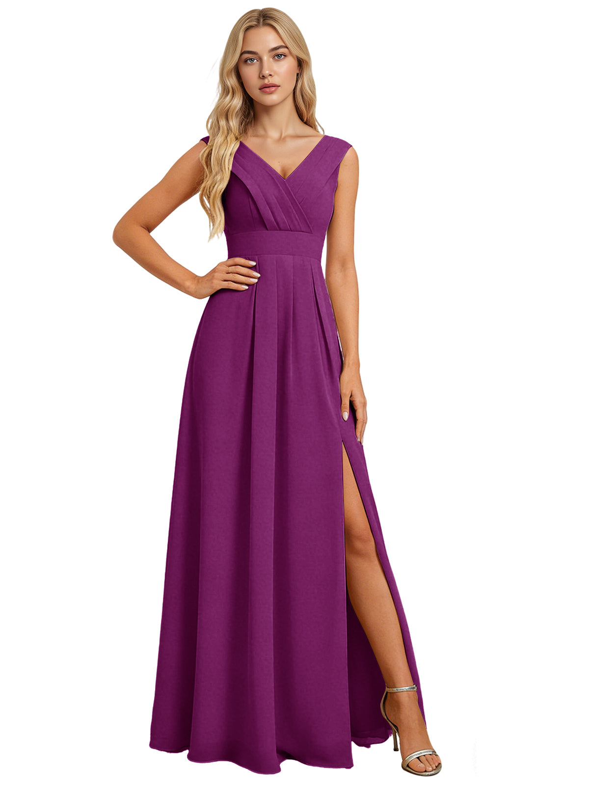 Surplice V-Neck Chiffon Bridesmaid Dress with A-Line Slit dress