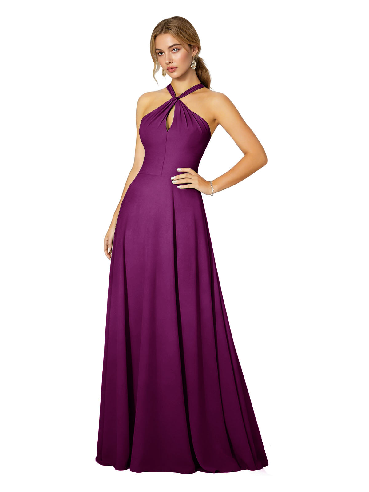 Cross Halter Chiffon Bridesmaid Dress with Empire Waist