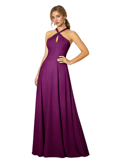 Cross Halter Chiffon Bridesmaid Dress with Empire Waist