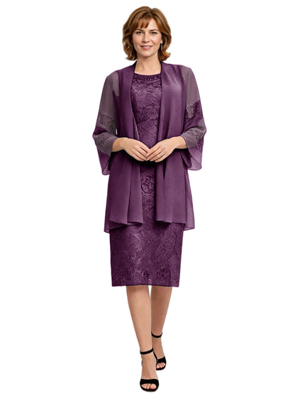 Mother of the Bride Dress with Jacket Knee Length Lace Formal Wedding Guest Outfit
