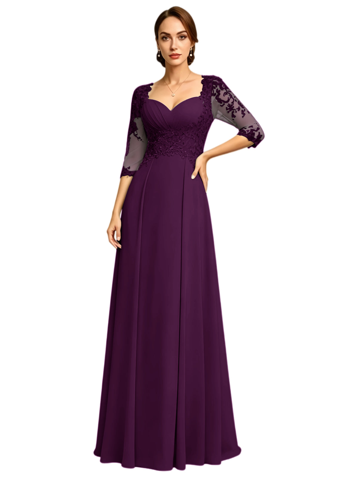 Long Sweetheart Mother of the Bride Dress Lace Jacket Chiffon A-Line Formal Gown