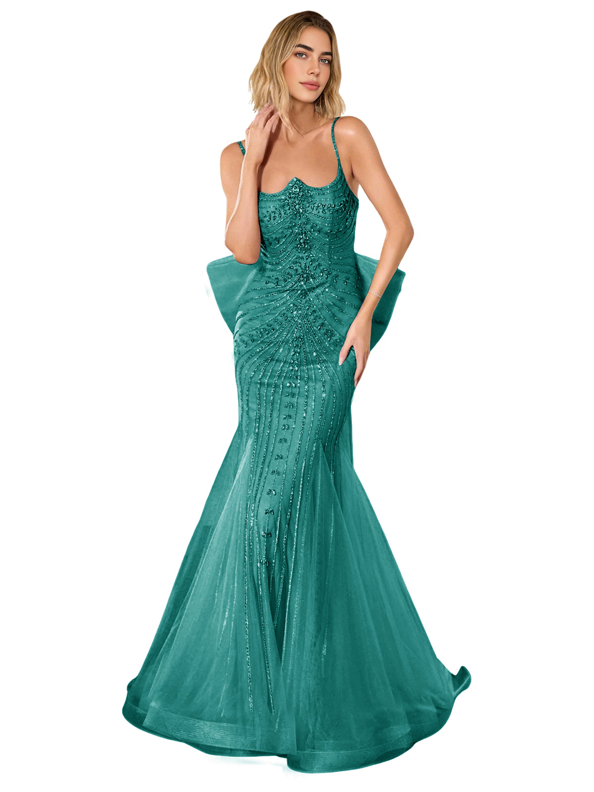 Strapless Lace Trumpet Prom Dress with Corset Back and Sweep Train