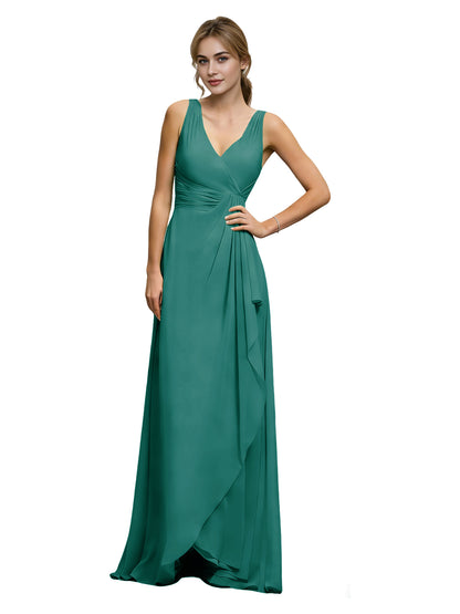 Halter V-Neck Chiffon Bridesmaid Dress with Draped Sash Waist